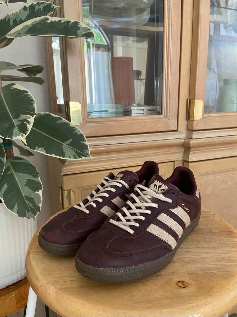 Adidas Samba Sneakers - Burgundy with Cream Stripes